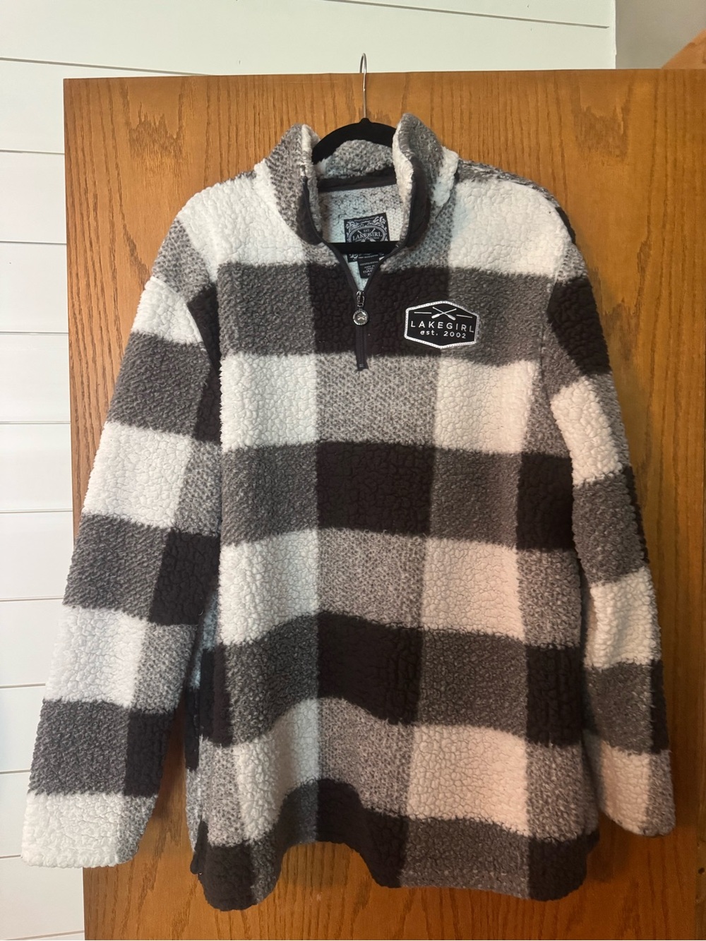 Lakegirl Black & White Buffalo-Check Sherpa Zip Pullover